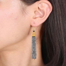 Labradorite beaded tassel gold plated earring